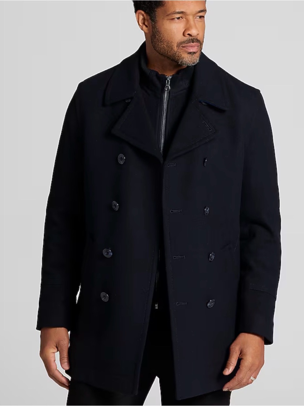 Joseph Abboud Double-Breasted Signature Peacoat with Detachable Bib